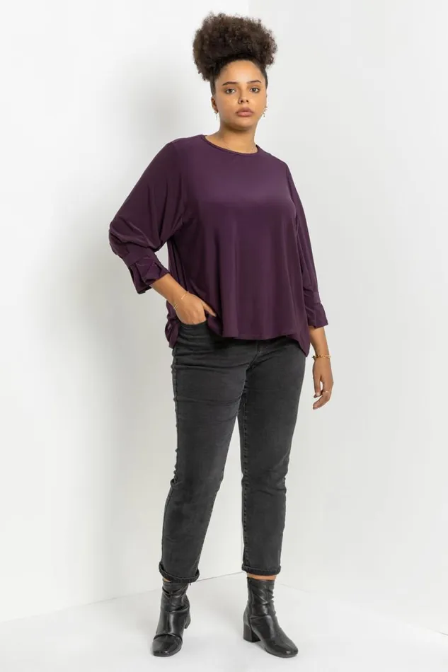 Plum Curve Cuff Detail Oversized Top Women Roman Tops