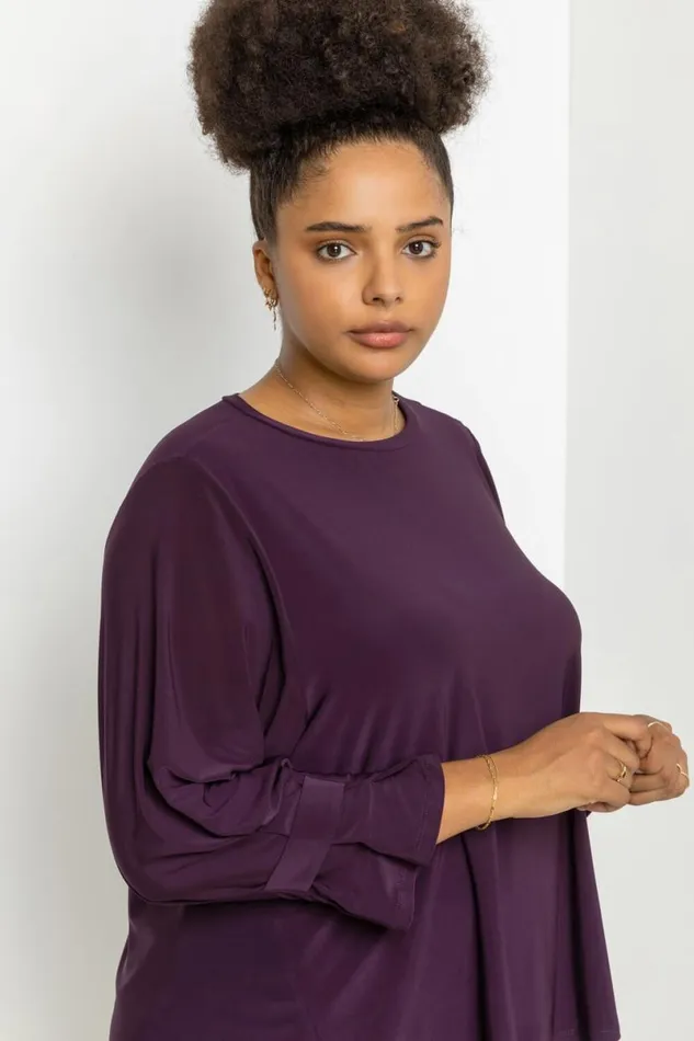 Plum Curve Cuff Detail Oversized Top Women Roman Tops