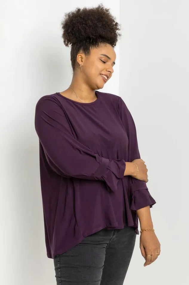 Plum Curve Cuff Detail Oversized Top Women Roman Tops
