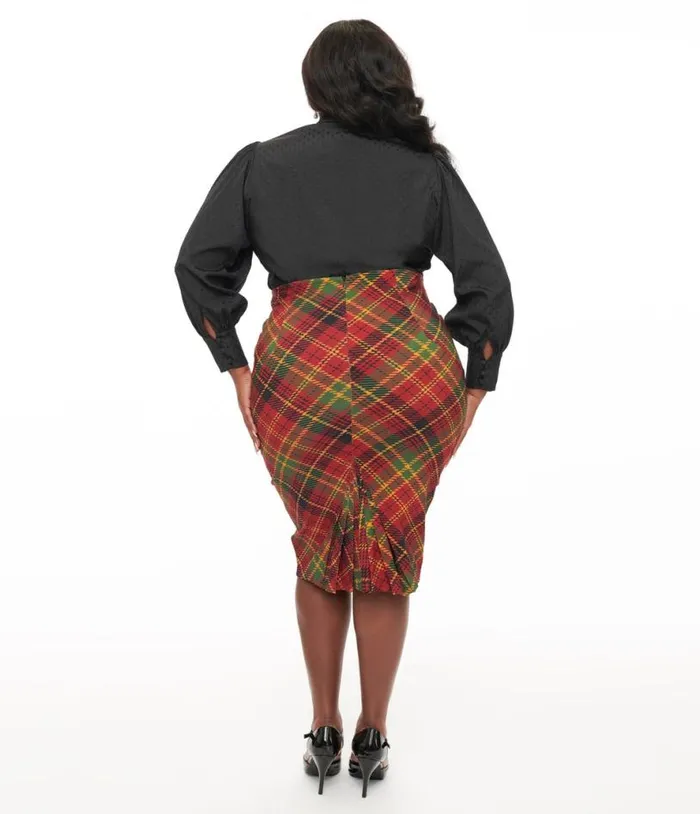 Plus Size 1950s Burnt Orange and Green Plaid Tracy Pencil Skirt ClothingPlus Unique Vintage Skirts