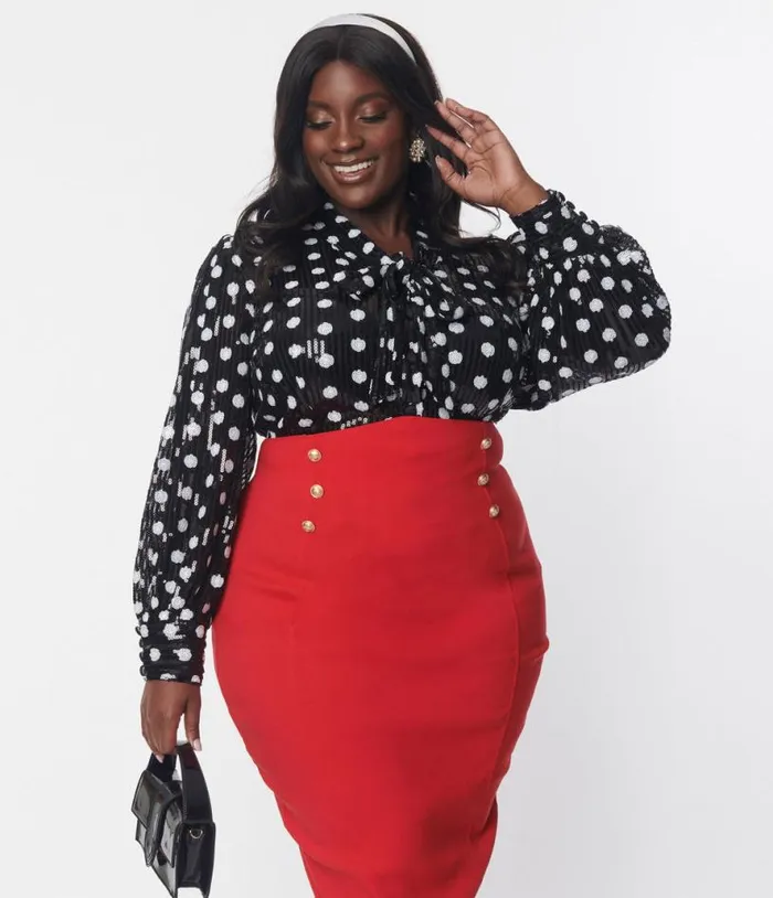 Plus Size Black and White Sequin Dot Lena Blouse ClothingPlus Unique Vintage Blouses Plus Size Black and White Sequin Dot Lena Blouse ClothingPlus Unique Vintage Blouses