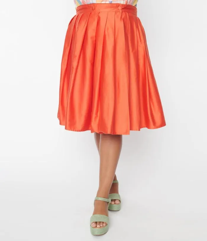 Plus Size Orange Collins Wrap Swing Skirt ClothingPlus Unique Vintage Skirts