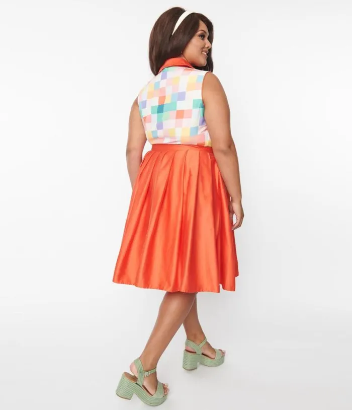 Plus Size Orange Collins Wrap Swing Skirt ClothingPlus Unique Vintage Skirts