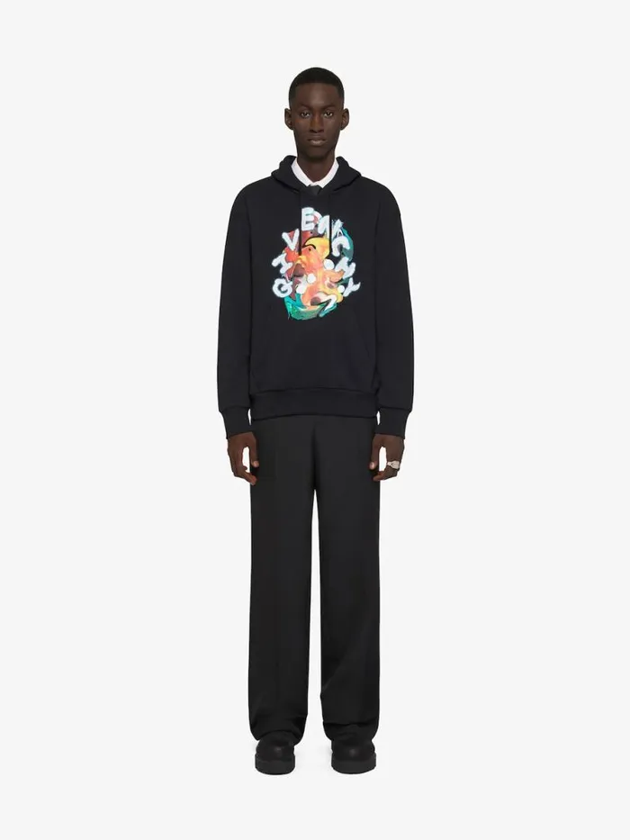 Psychedelic Boxy Fit Hoodie In Fleece Black Men Givenchy Sweatshirts and Hoodies