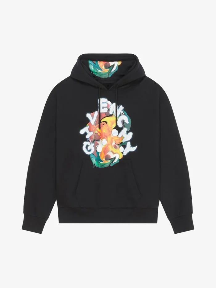 Psychedelic Boxy Fit Hoodie In Fleece Black Men Givenchy Sweatshirts and Hoodies