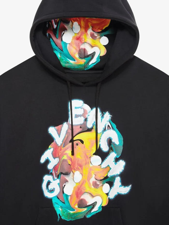 Psychedelic Boxy Fit Hoodie In Fleece Black Men Givenchy Sweatshirts and Hoodies