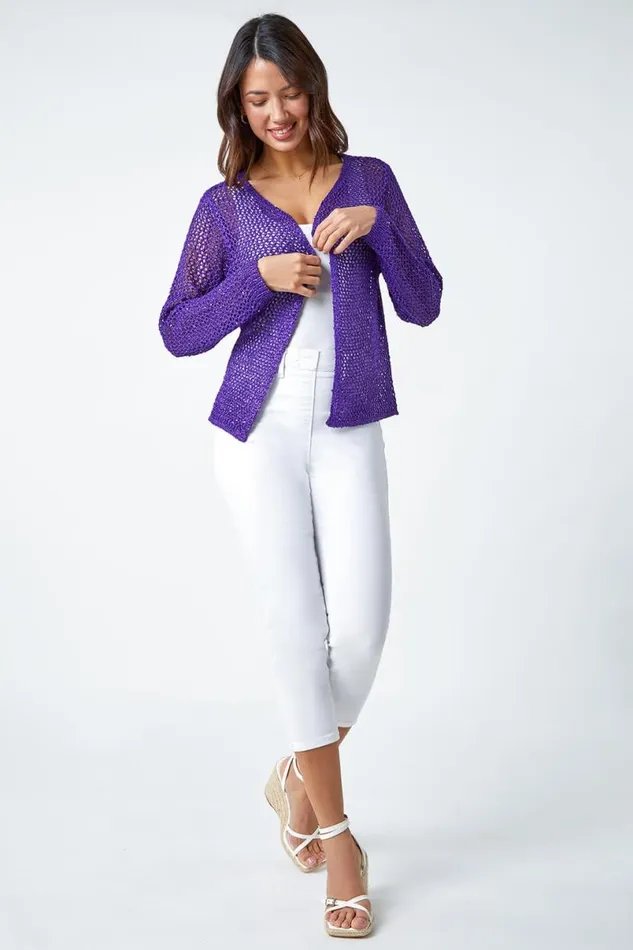 Purple Sequin Embellished VNeck Cardigan Women Roman Knitwear