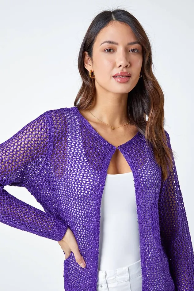 Purple Sequin Embellished VNeck Cardigan Women Roman Knitwear