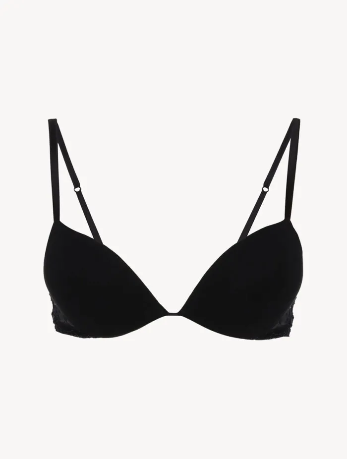 Push Up Bra In Onyx With Embroidered Tulle Lingerie La Perla Padded