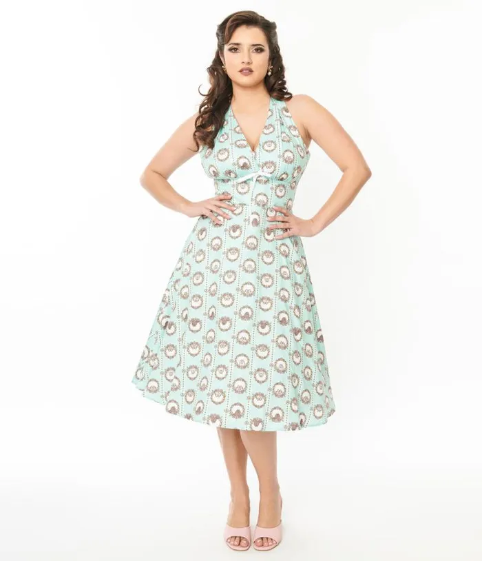 Pusheen X Teal Pusheen Floral Frame Print Halter Swing Dress Dresses Unique Vintage Pocket Dresses Pusheen X Teal Pusheen Floral Frame Print Halter Swing Dress Dresses Unique Vintage Pocket Dresses