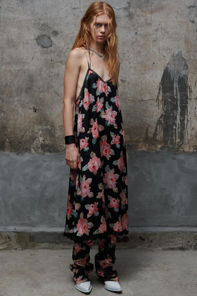 R13 Dresses Women Lace Back Slip Dress Black Floral