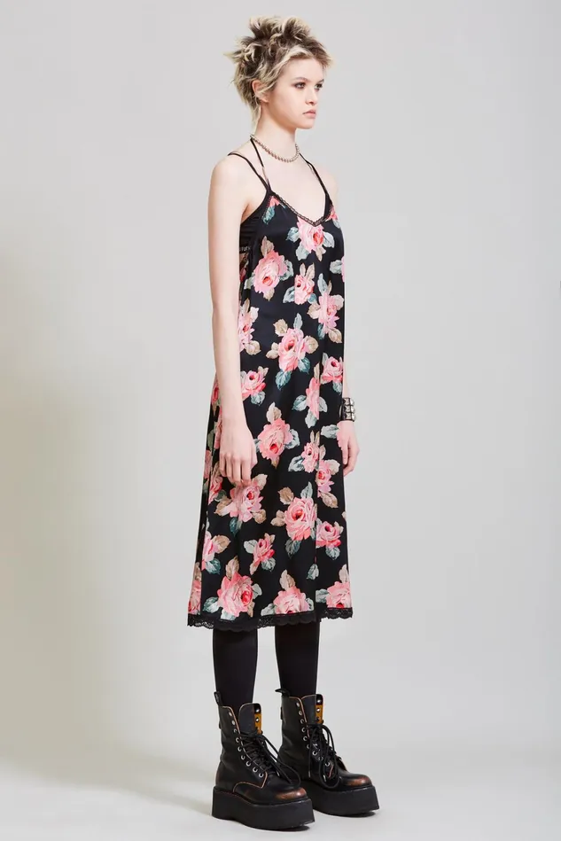 R13 Dresses Women Lace Back Slip Dress Black Floral