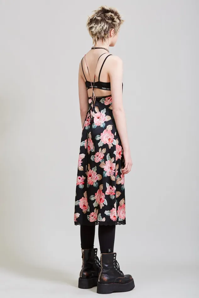 R13 Dresses Women Lace Back Slip Dress Black Floral