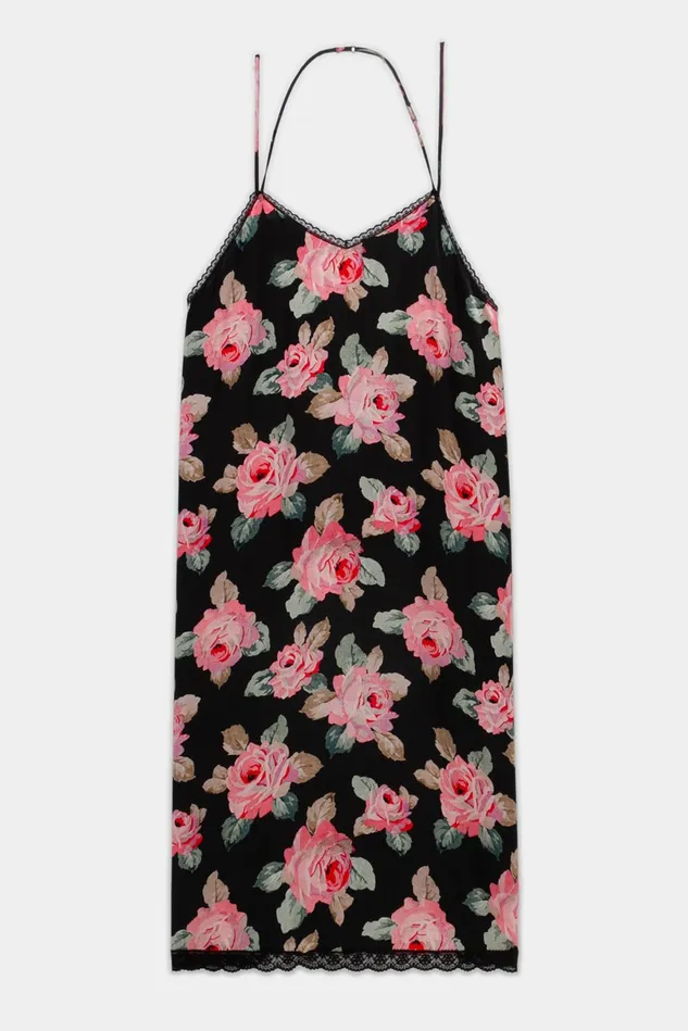 R13 Dresses Women Lace Back Slip Dress Black Floral