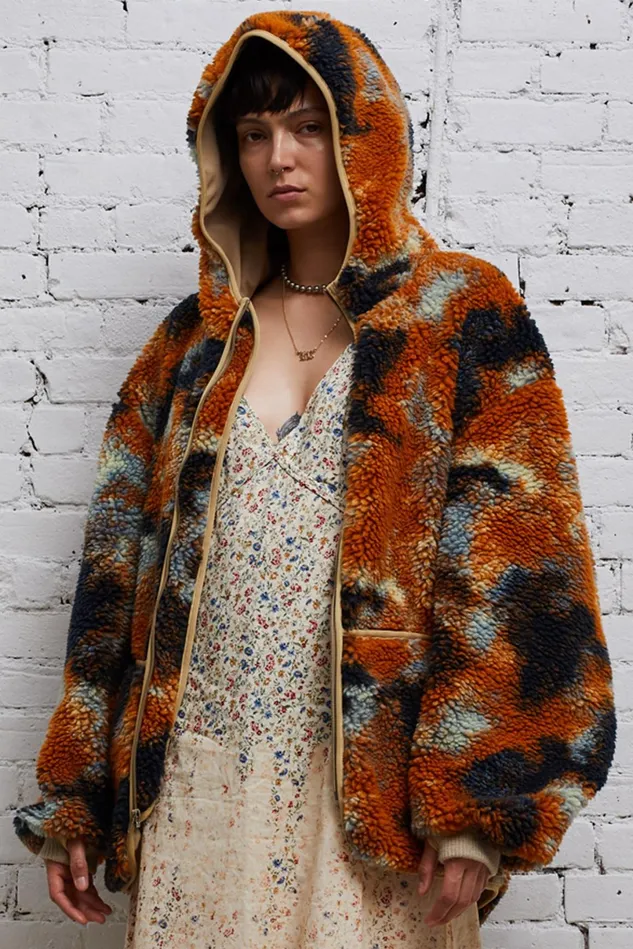 R13 Jackets and Coats Women Oversized Fleece Hoodie 8211 Rust Camo