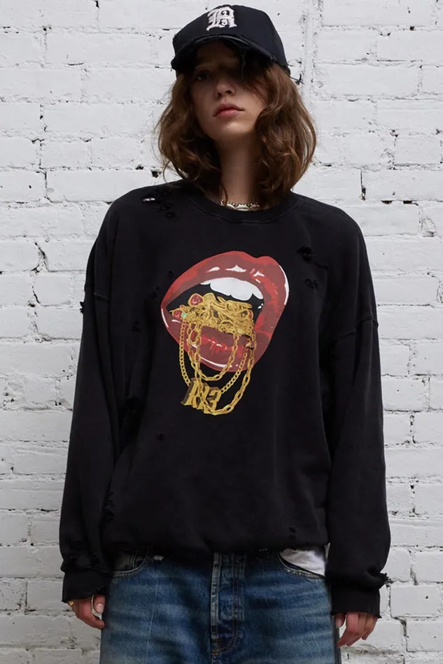 R13 Sweatshirts Women R13 Bling Oversized Crewneck 8211 Acid Black