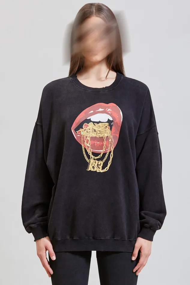 R13 Sweatshirts Women R13 Bling Oversized Crewneck 8211 Acid Black