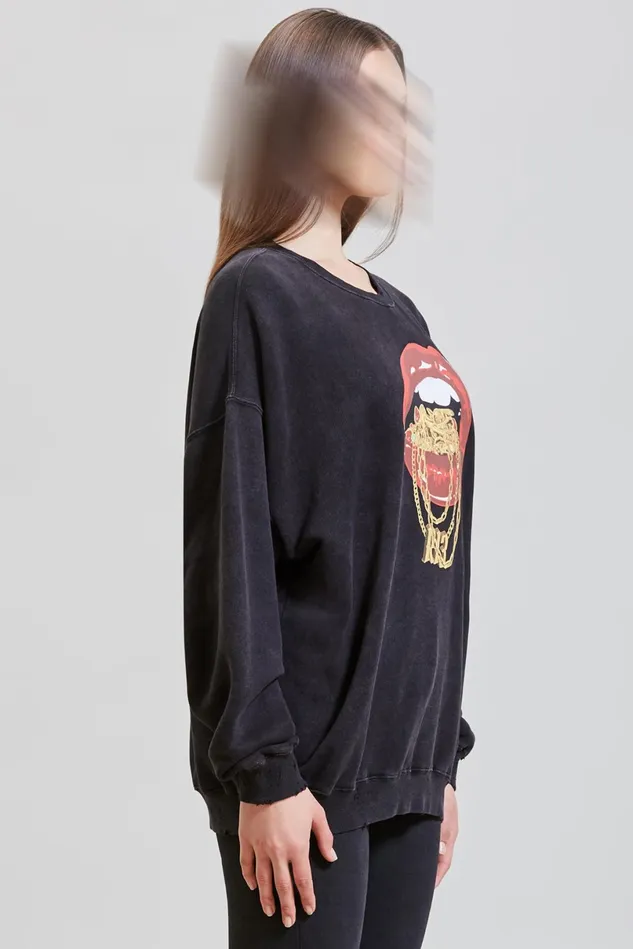 R13 Sweatshirts Women R13 Bling Oversized Crewneck 8211 Acid Black