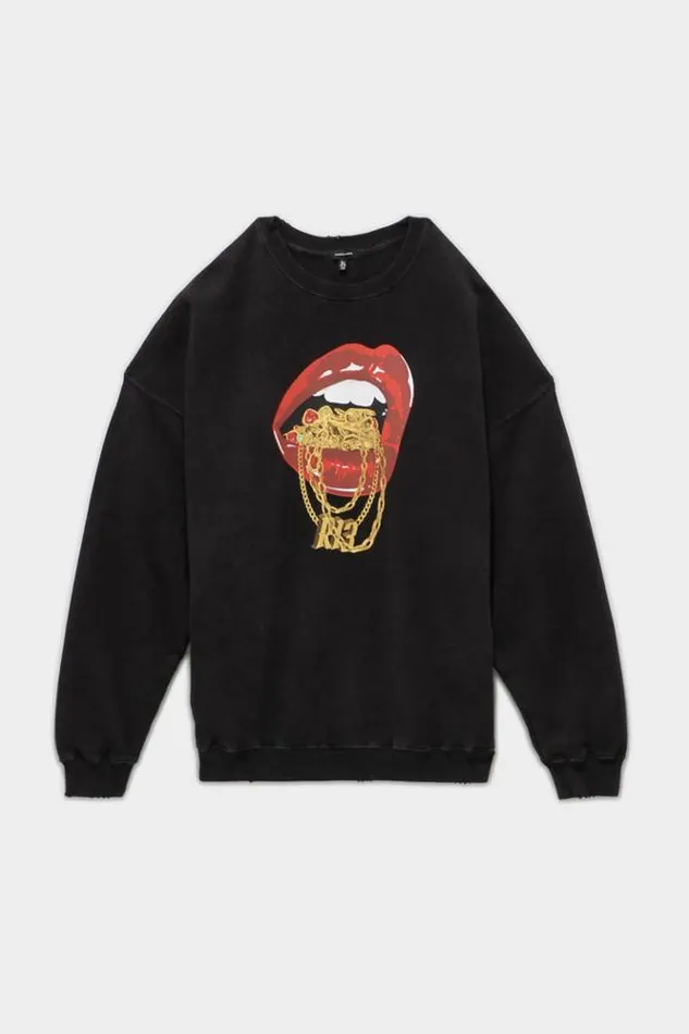 R13 Sweatshirts Women R13 Bling Oversized Crewneck 8211 Acid Black