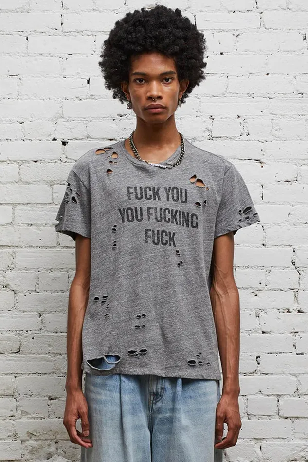R13 TShirts Men FU Ripped Boy TShirt 8211 Heather Grey