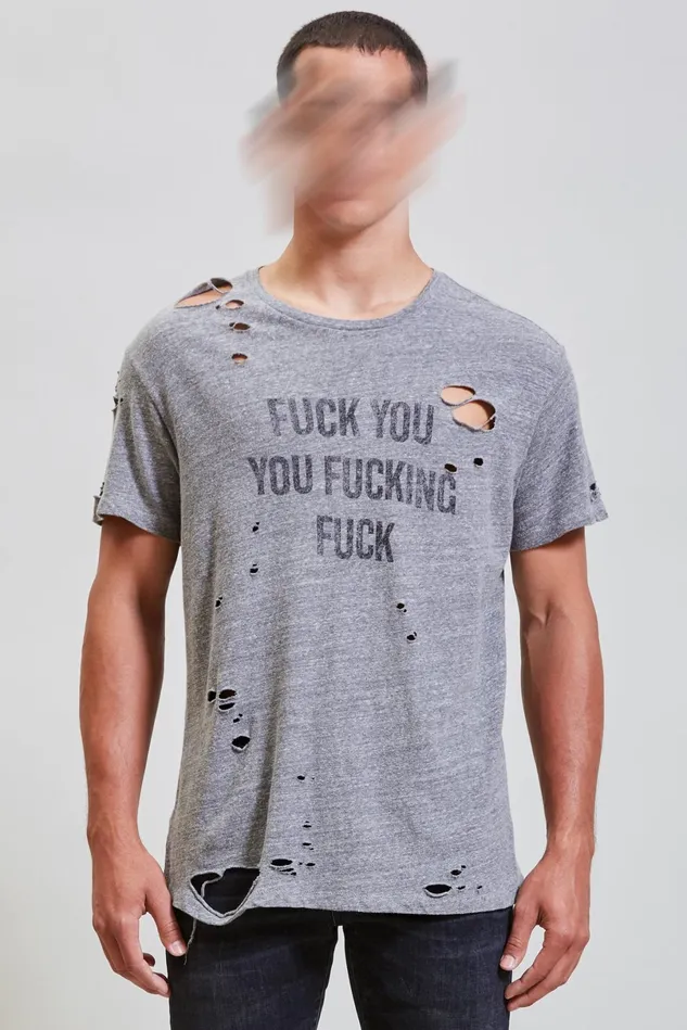 R13 TShirts Men FU Ripped Boy TShirt 8211 Heather Grey
