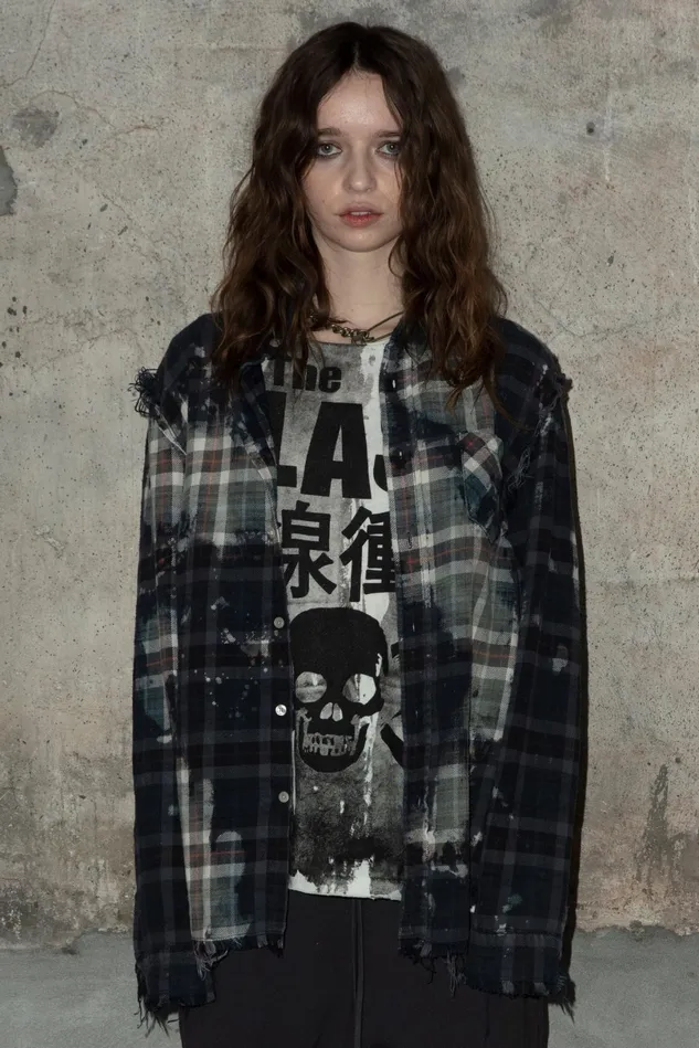 R13 Tops Women Bleached Shredded Seam Shirt