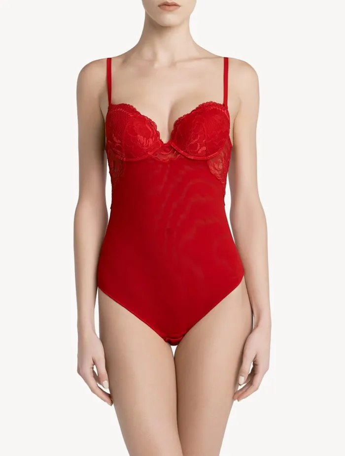 Red Lace Bodysuit Lingerie La Perla Bodysuits and Bustiers