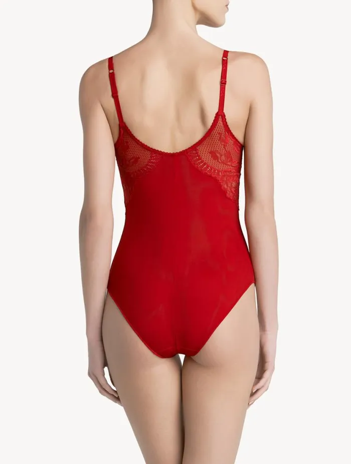 Red Lace Bodysuit Lingerie La Perla Bodysuits and Bustiers