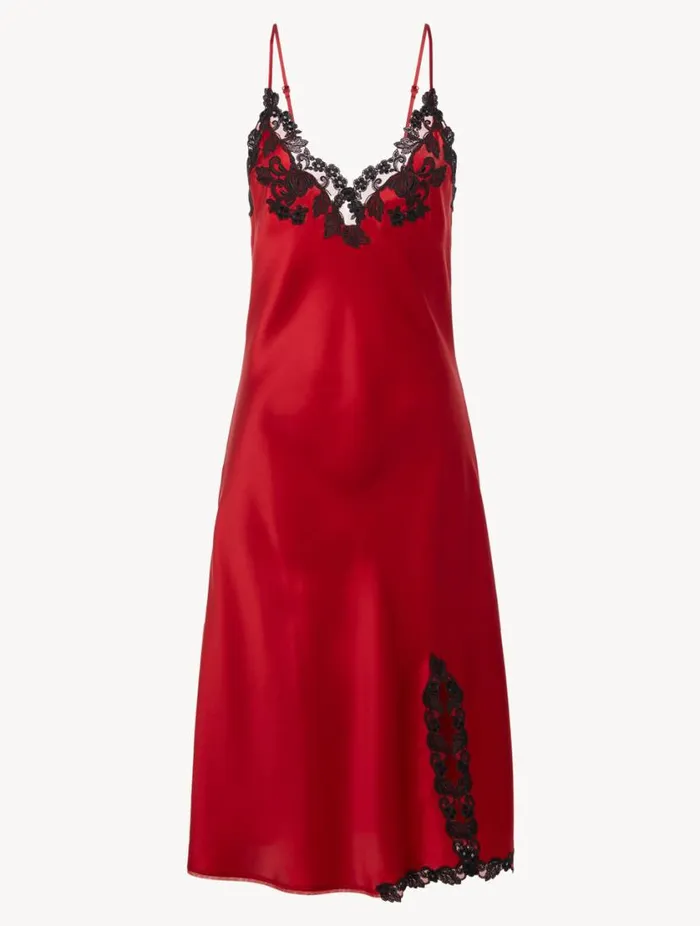 Red Silk Satin Short Nightgown With Frastaglio Sleepwear La Perla Pajamas