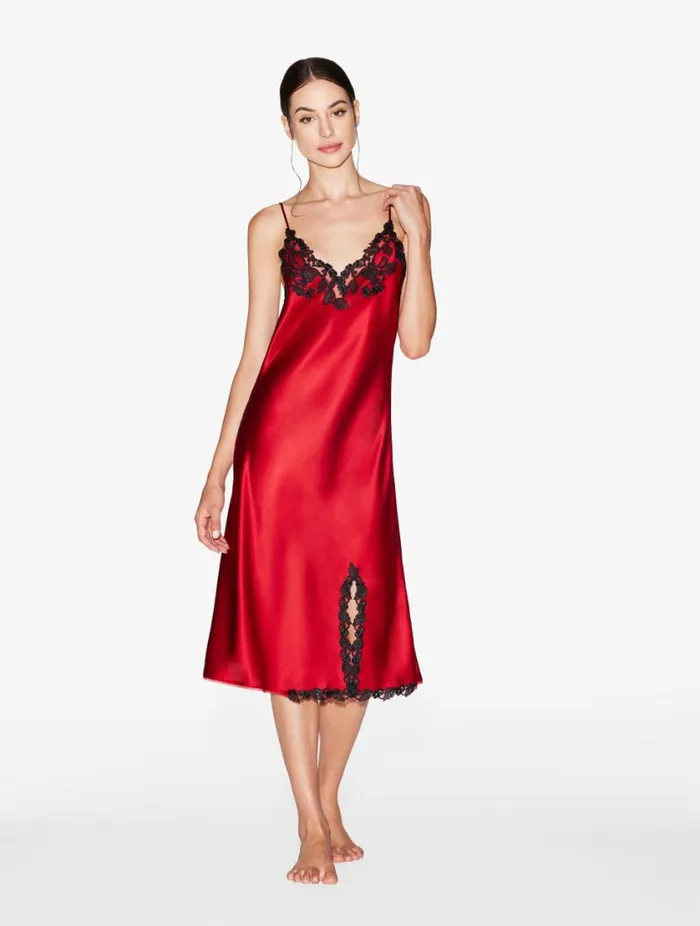 Red Silk Satin Short Nightgown With Frastaglio Sleepwear La Perla Pajamas