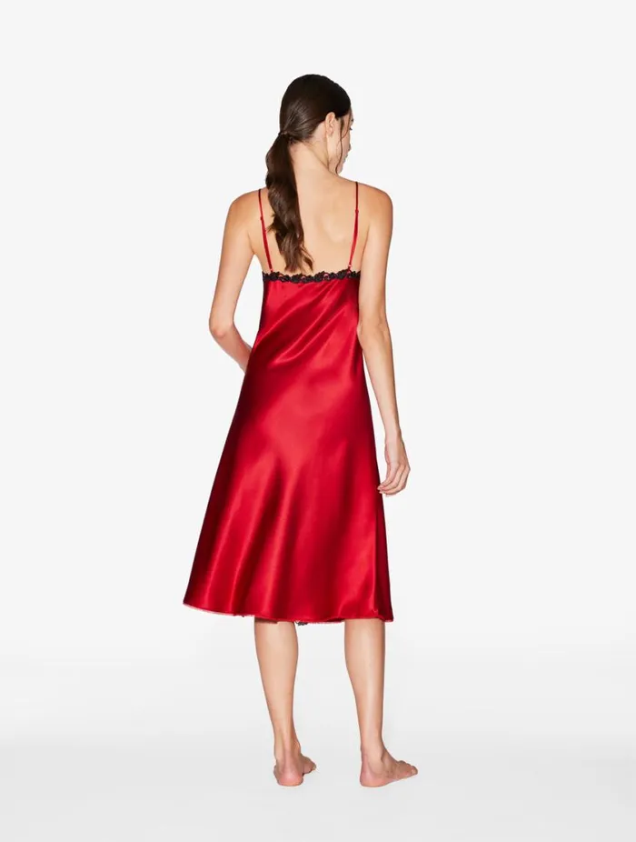 Red Silk Satin Short Nightgown With Frastaglio Sleepwear La Perla Pajamas