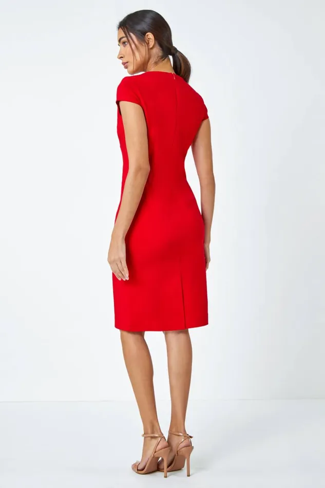 Red Sweetheart Neck Fitted Stretch Dress Women Roman Dresses