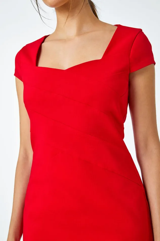 Red Sweetheart Neck Fitted Stretch Dress Women Roman Dresses