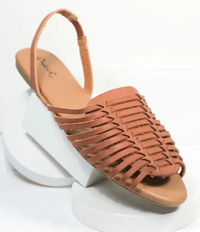 Retro Brown Woven Leatherette Sandal Shoes Unique Vintage Flats