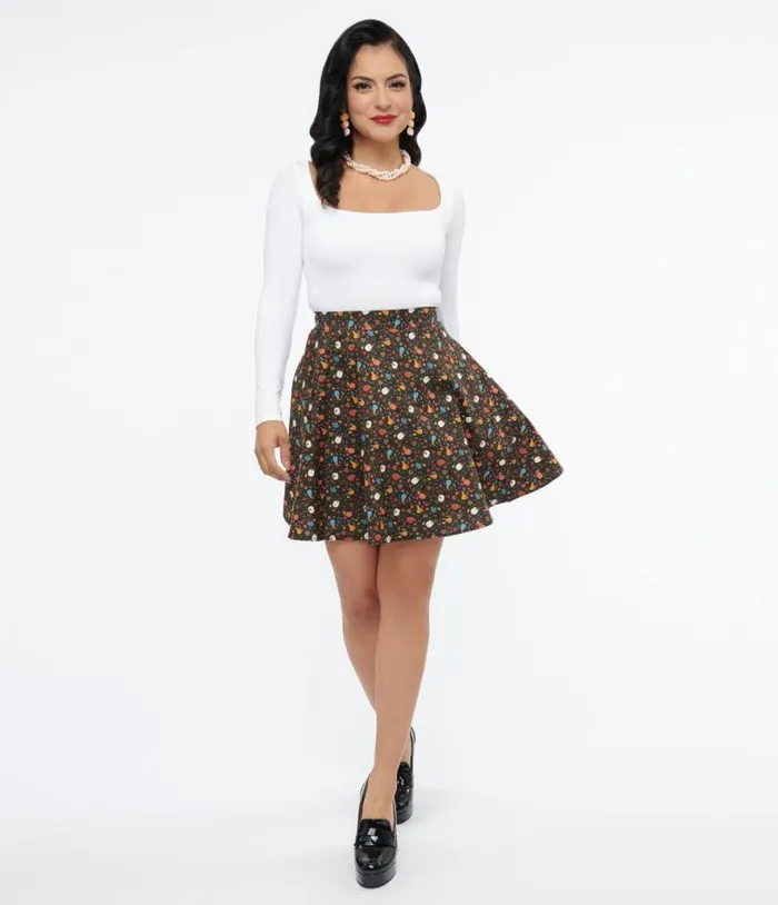 Retrolicious 1950s Black Pumpkin Print Skater Skirt Clothing Unique Vintage Skirts Retrolicious 1950s Black Pumpkin Print Skater Skirt Clothing Unique Vintage Skirts