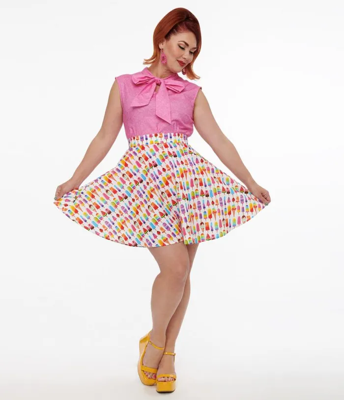 Retrolicious 1950s Multicolor Ice Cream Print Skater Skirt Clothing Unique Vintage Skirts Retrolicious 1950s Multicolor Ice Cream Print Skater Skirt Clothing Unique Vintage Skirts