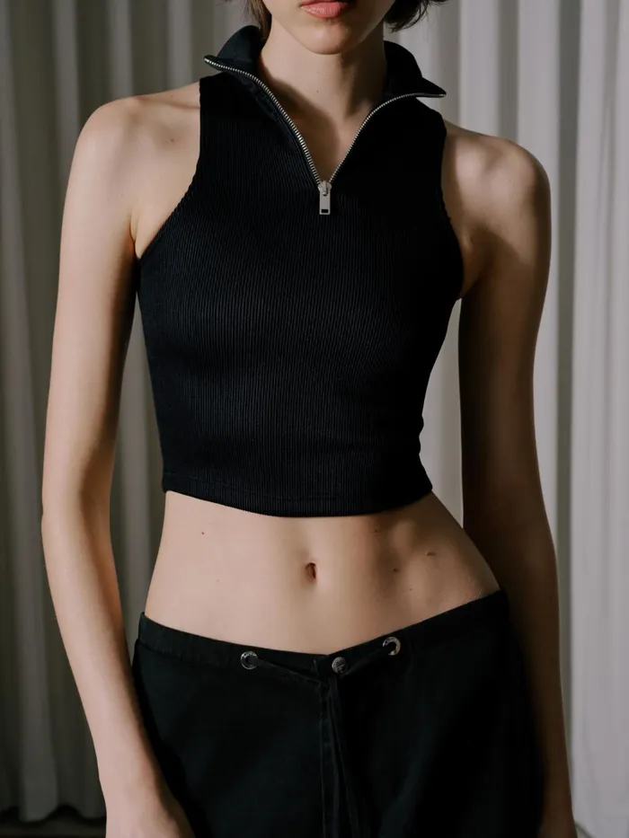 RIBBED KNIT TURTLE NECK ZIP TOP Women Rhude Tops RIBBED KNIT TURTLE NECK ZIP TOP Women Rhude Tops