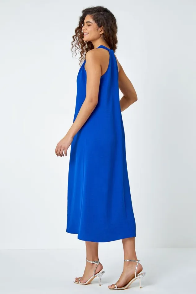 Royal Blue Plain Twist Detail Trapeze Maxi Dress Women Roman Dresses