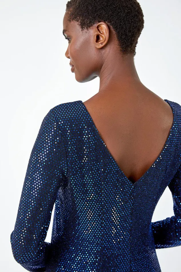 Royal Blue Sequin Stretch Shift Dress Women Roman Dresses