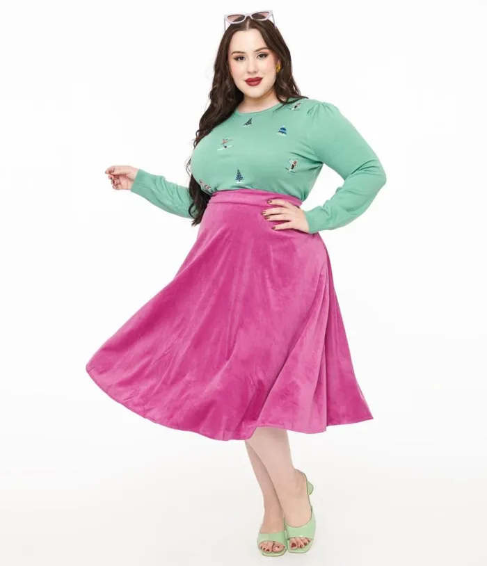 Royal Monk Plus Size 1950s Purple Velvet Dreams Swing Skirt ClothingPlus Unique Vintage Skirts