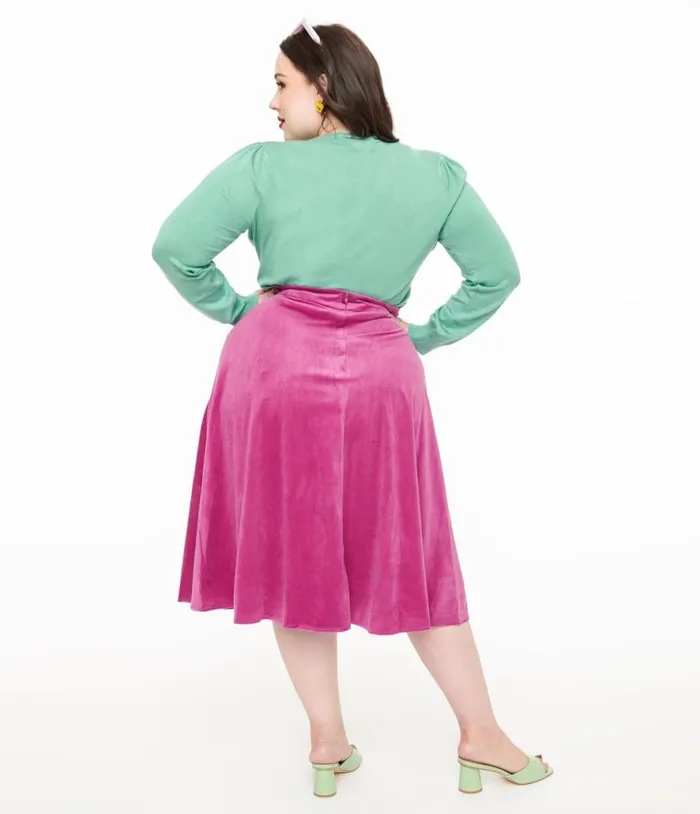 Royal Monk Plus Size 1950s Purple Velvet Dreams Swing Skirt ClothingPlus Unique Vintage Skirts