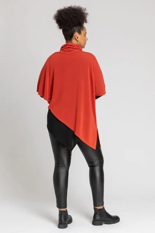 Rust Curve Colourblock Asymmetric Snood Top Women Roman Tops