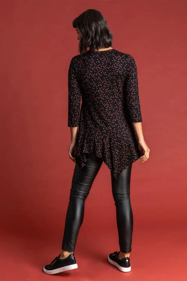 Rust Ditsy Star Print Hanky Hem Top Women Roman Tops