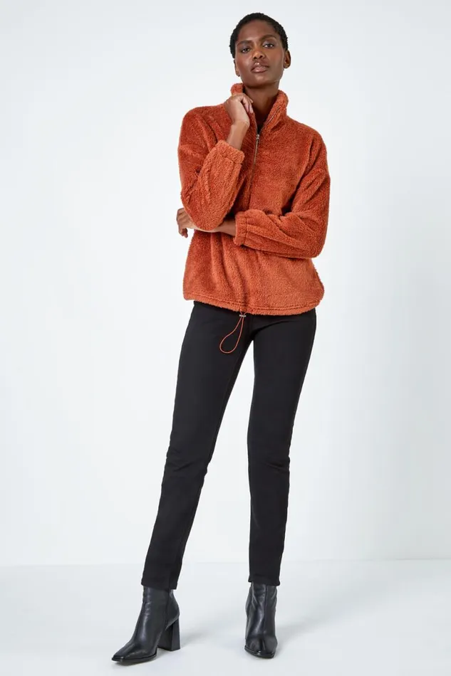 Rust Half Zip Sherpa Fleece Sweatshirt Women Roman Jackets