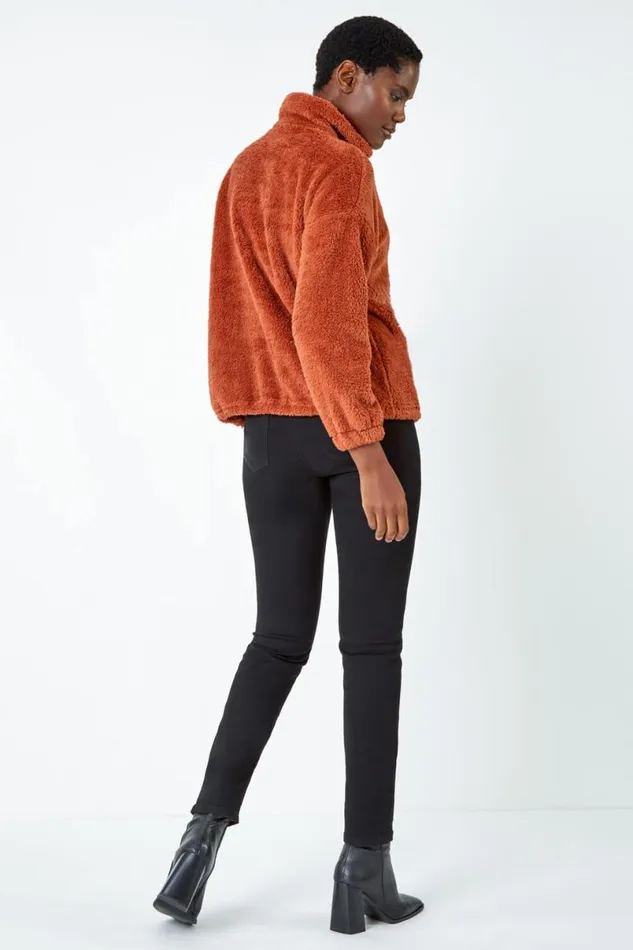 Rust Half Zip Sherpa Fleece Sweatshirt Women Roman Jackets