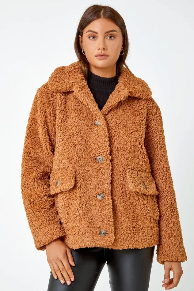 Rust Short Soft Teddy Coat Women Roman Coats