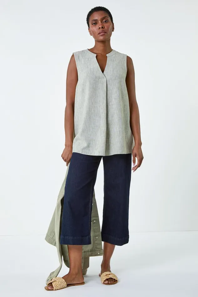 Sage Plain Sleeveless Vest Top Women Roman Tops