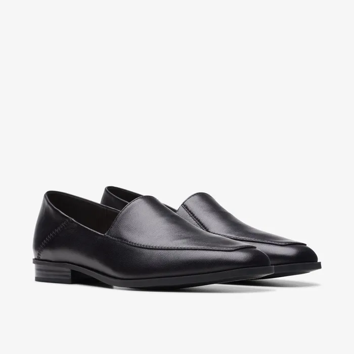 Sarafyna Freva Black Leather Women Clarks SlipOns