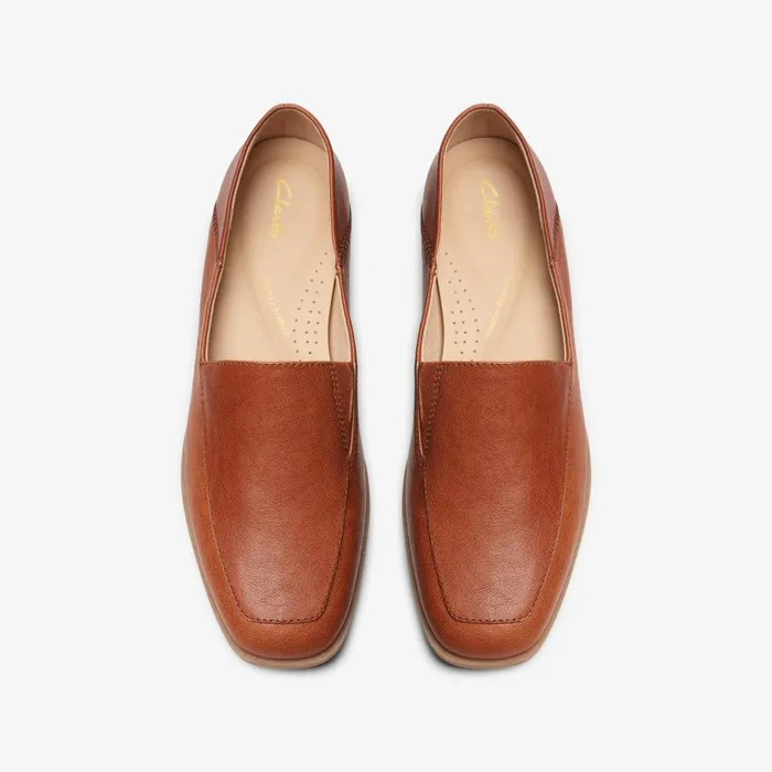 Sarafyna Freva Dark Tan Leather Women Clarks SlipOns