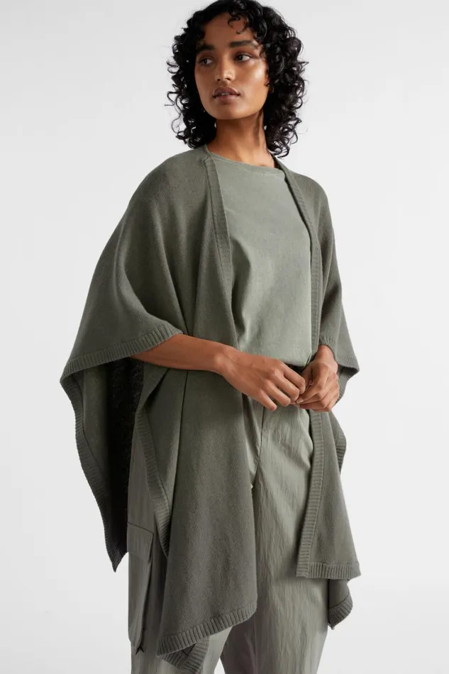 Scarves and Kaftans Woman Seed Heritage Lightweight Rib Poncho Smokey Olive